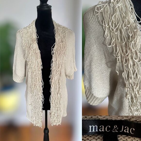 Mac & Jac Fringe Ruffle Short Sleeve Cardigan Sweater Size S Small - Picture 1 of 14